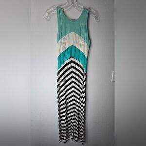 Rags to Wishes Maxi dress Chevron Mint With Black And White Stripes Size M